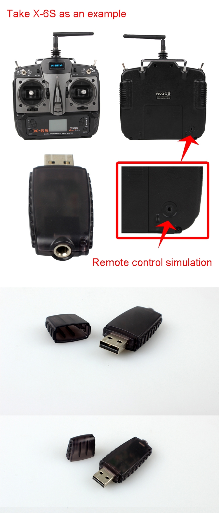 WFS Simulator Wireless Dongle for HISKY X-6S H-6 Transmitter and Wired for JR FUTABA