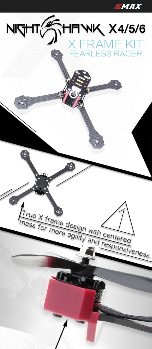 Emax Nighthawk X4 170mm Carbon Fiber X Frame Kit High Speed 4mm Arm with PDB 