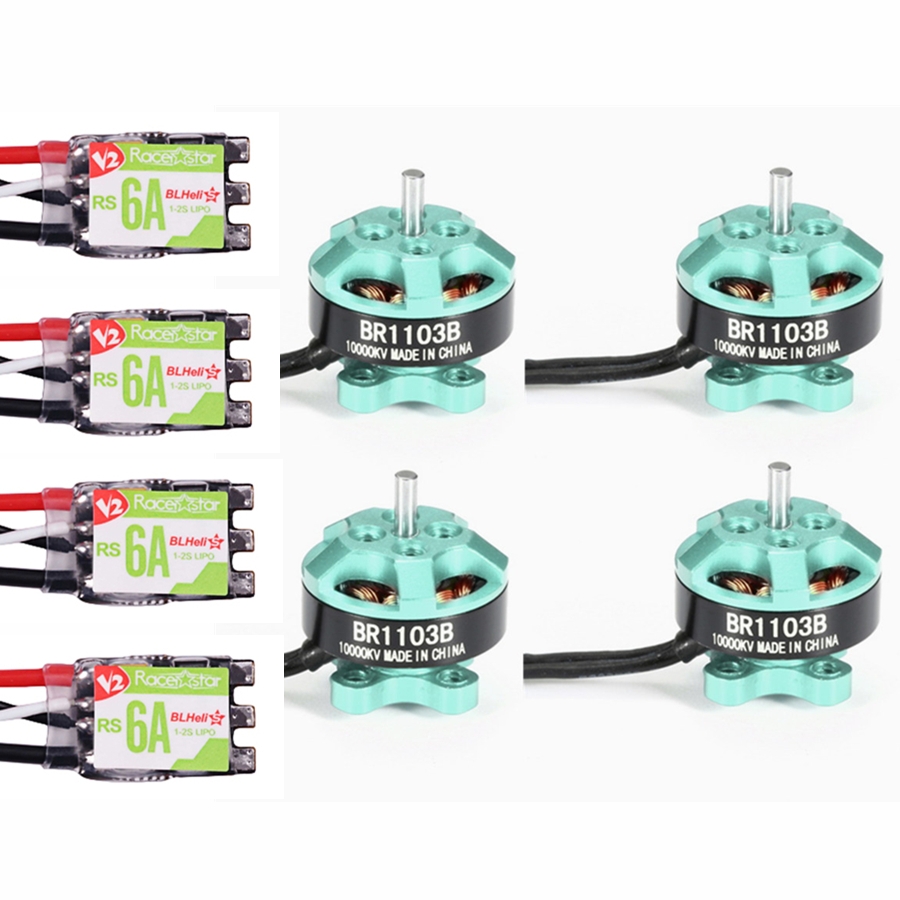 4X Racerstar Racing Edition 1103 BR1103B 10000KV Motor Green + RS6A V2 BB2 Blheli_S 6A ESC Dshot600