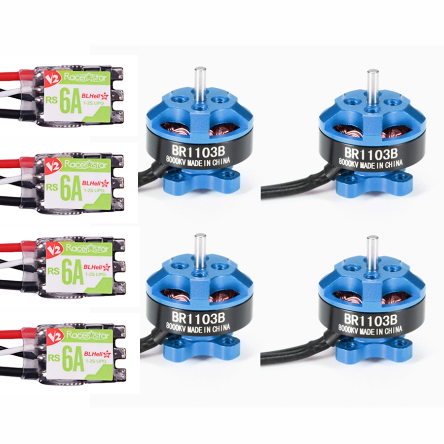 4X Racerstar Racing Edition 1103 BR1103B 8000KV Motor Dark Blue + RS6A V2 Blheli_S 6A ESC Dshot600