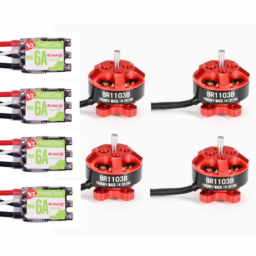 4X Racerstar Racing Edition 1103 BR1103B 10000KV Motor Red + RS6A V2 BB2 Blheli_S 6A ESC Dshot600