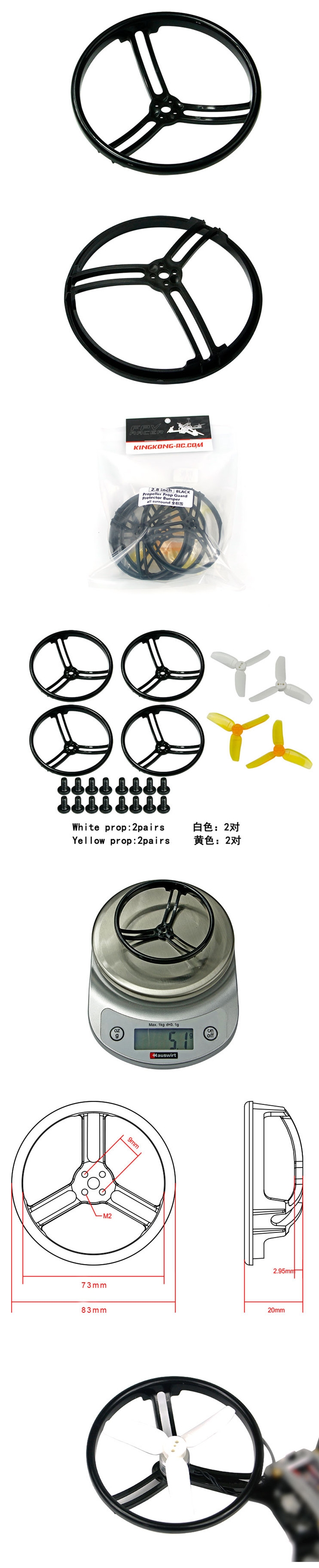 4 PCS Kingkong 2.8 Inch Propeller Protective Guard All Surround with 4 Pairs 2840 Propeller