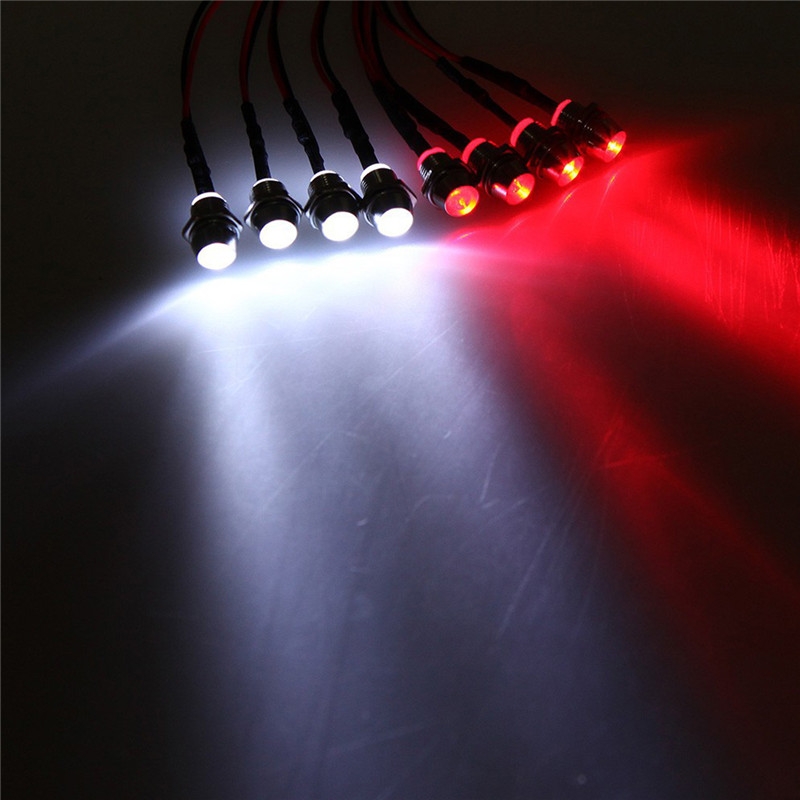 8LED 5mm 4x Red + 4x White Universal Remote Control RC Car LED Light Kit Set